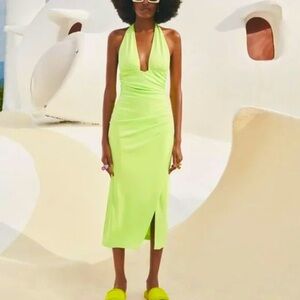 NWT ZARA Draped Halter Midi Dress In Color Pistachio Size Medium